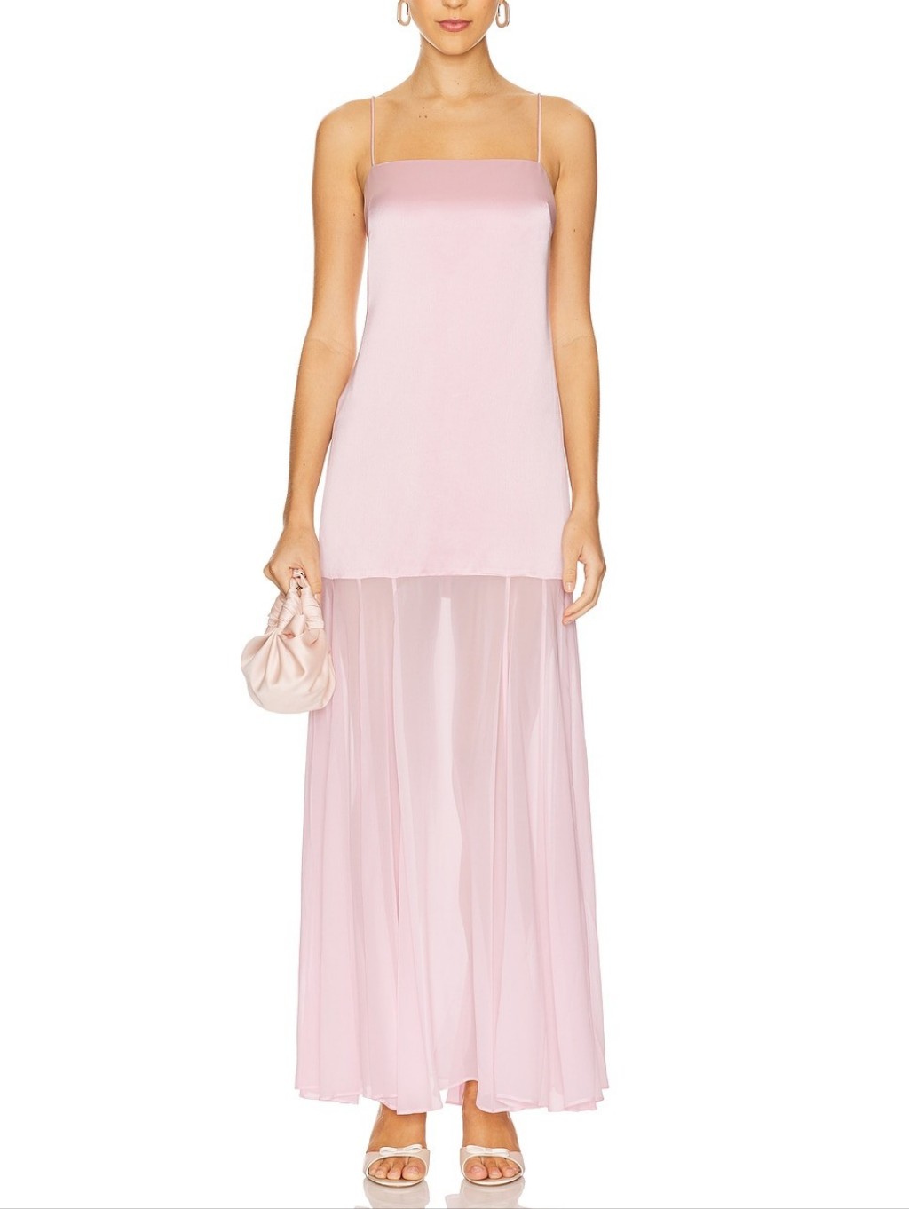 New Shona Joy Pink Satin Slip Maxi Dress Square Neck Tiered Skirt Size 8
